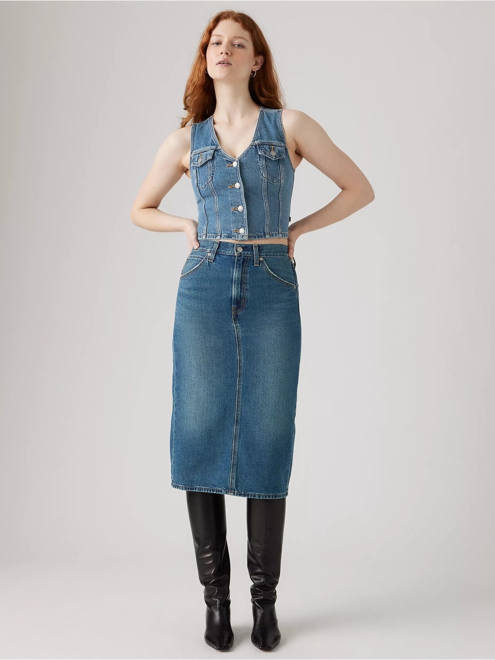 Levi's Blue High Rise Back Slit Skirt